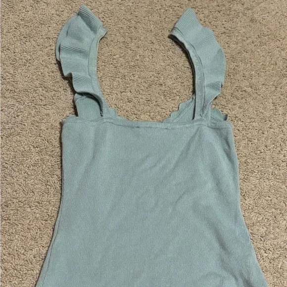 mine Light Sage Blue Ruffle-Strap Knit Tank - Picture 4 of 4